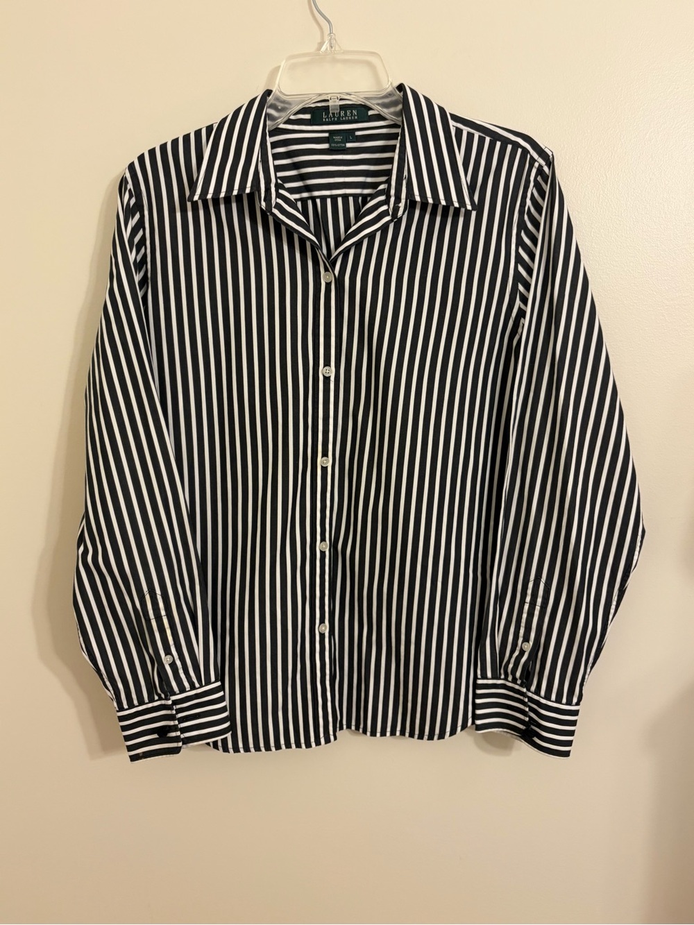 Lauren Ralph Lauren | Black and White Vertical Stripe Dress Shirt size L